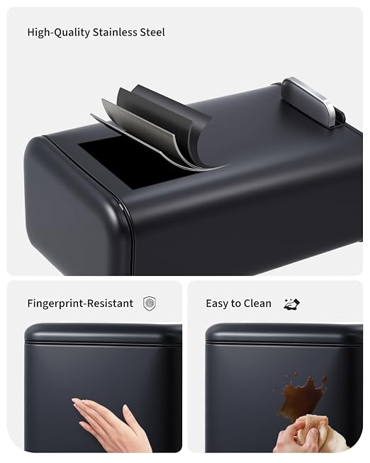 Garvee 8 gal Kitchen Trash Can, Step Garbage Can with Soft-Close Lid, Stainless Steel Recycling Bin with Removable Inner Bucket, Rectangular Waste Container for Living Room, Office, Black