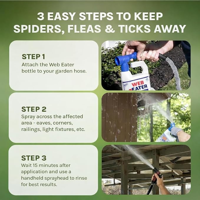 ™ Advanced Outdoor Spider Web Dissolver & Spider Repellent — 32 oz Concentrated Formula with Sprayer — Pet Friendly Long-Lasting Spider Control Up to 6 Months - 3 Pack