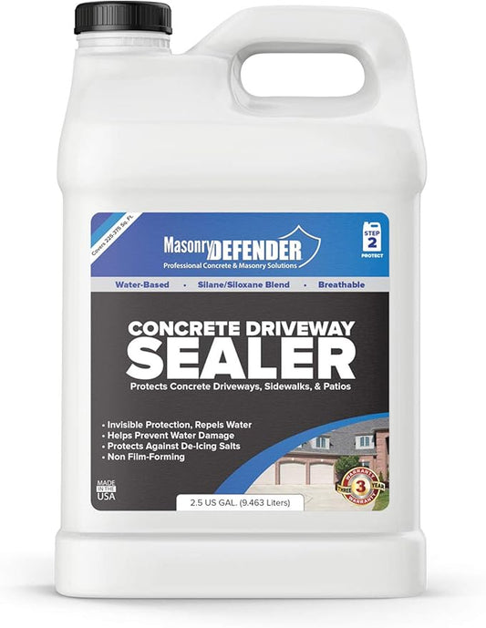 MasonryDefender Concrete Sealer - Deep Penetrating Water Repellent, Silane Siloxane - 2.5 Gallon