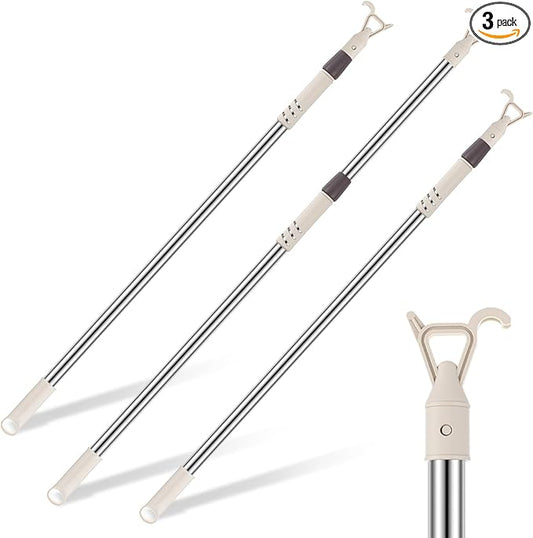 Reallnaive 3 Pack Telescoping Skylight Pole with Hook up 47 to 79 Inch Wand for Blinds Tension Rod Blinds Shades Stainless Steel Adjustable Curtain Pull Wand for Skylight Cordless Window (Beige)