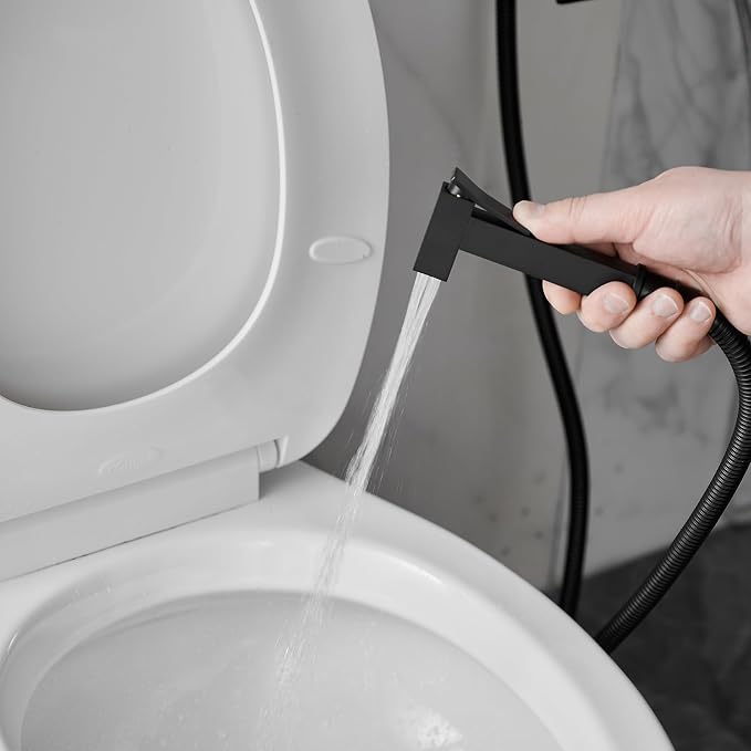 BWE Black Handheld Bathroom Bidet Sprayer Kit with Adjustable Pressure | | Adults & Kids & Pets Cleaning| Hot & Cold Water Control | Leak Resistant Design | Easy Install