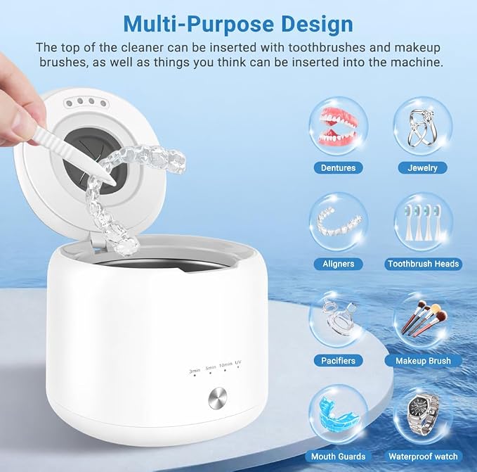 Ultrasonic Retainer Cleaner Machine, 45kHz Dental Cleaning Pod with 200ML Capacity, Deep Cleaning for Dentures, Aligners, Mouth Guards, Night Guards, Toothbrush, Braces & Jewelry | Ultrasonic Deep Cleaning With UV Lamp