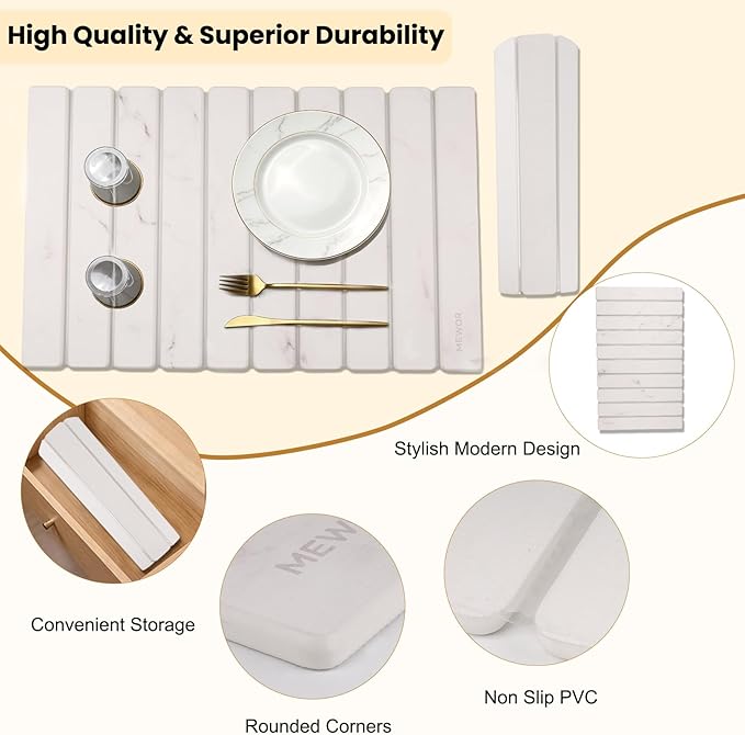 Stone Drying Mat for Kitchen Counter, 24"(L)×16"(W), Collapsible Quick Dry Stone Dishes Mats, Absorbent Diatomaceous Earth Mats for Kitchen, Bathroom