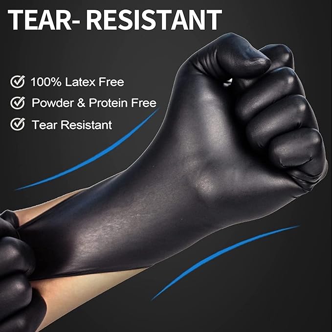 Jointown 5.5 Mil Nitrile Exam Gloves, Medical Black Gloves Disposable Latex Free Medium Powder-Free For Exam, Mechanic