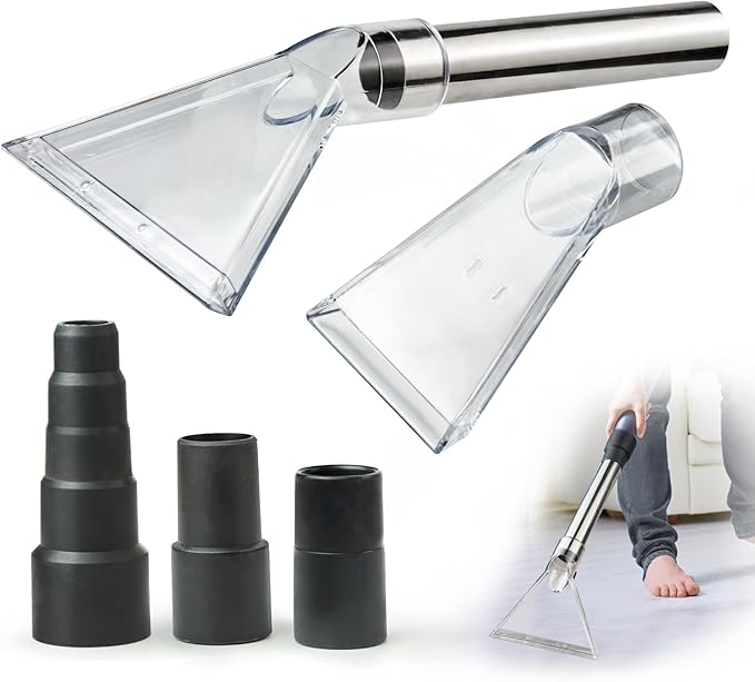 Universal Clear Vacuum Extraction Accessory with 1-1/4“,1-7/8” and 2-1/2” Adapter,Compatible with All Shop Vac Extractor,Wet Dry Vacuum Cleaner Attachments for Upholstery,Carpet Cleaning,Car Detailing