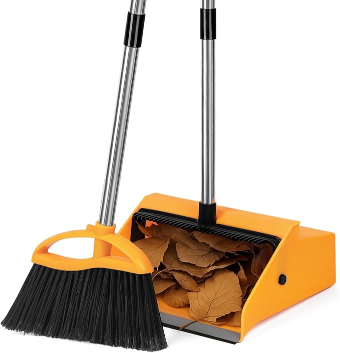 REEWII Commercial Broom and Dustpan Set and 4 Pack Heavy-Duty Angle Broom