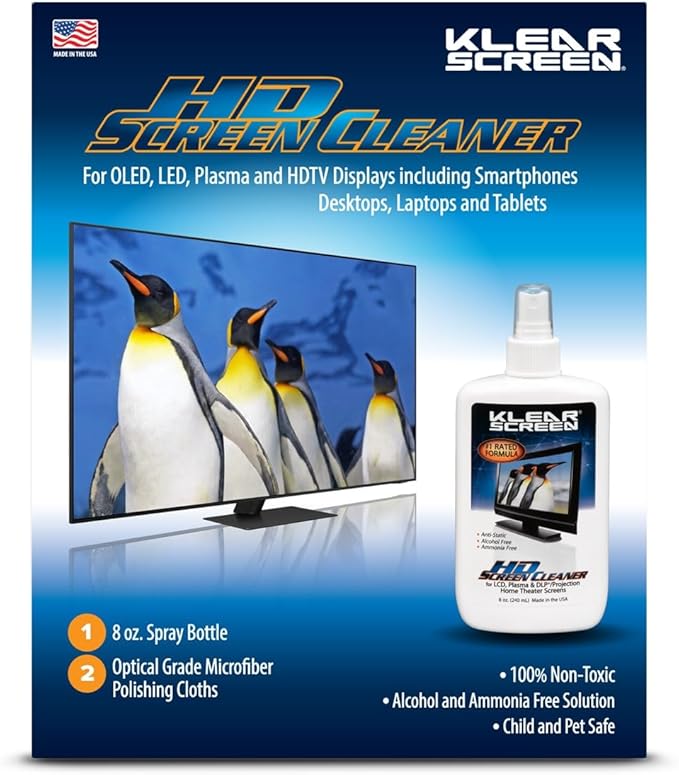 Electronic Cleaner Kit for iPhones and LED TVs - 8 oz. Spray Bottle, Large Microfiber Chamois Cloth, and Large Microfiber Terry Cloth for Crystal-Clear Screens and Brilliant Displays