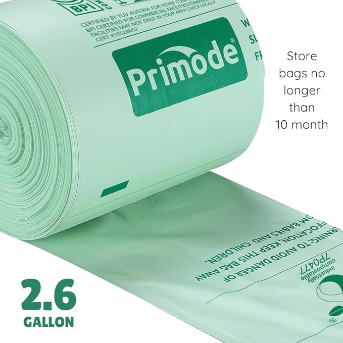 Compost Bags, Compostable Trash Bags 2.6 Gallon Compostable Bags, Small Compost Bags for Countertop bin Extra Thick 0.71 Mil. ASTM D6400 Certified By BPI and TÜV AUSTRIA (2.6 Gallon, 200 Units)