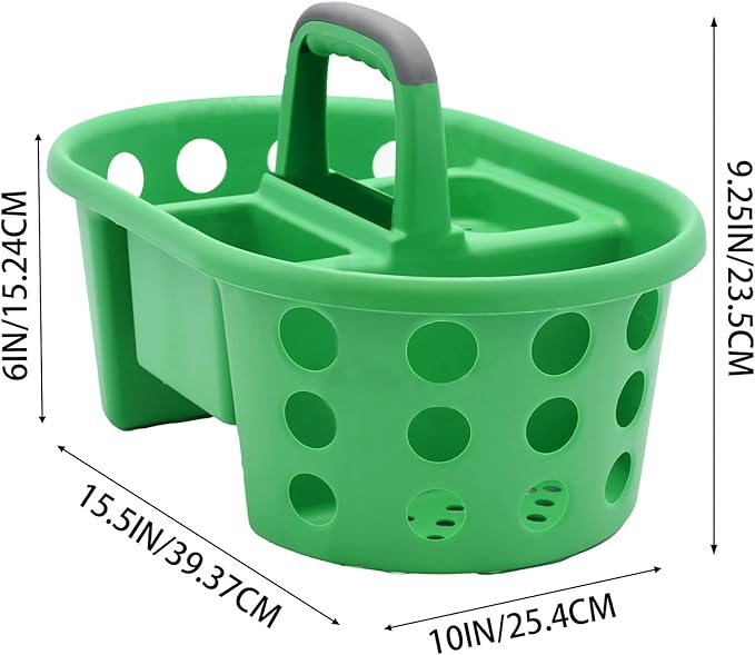SIMPLYKLEEN Large Shower Caddy Portable 2PC - Made in USA Plastic Jumbo Size Dorm Storage Candy Tote with Handle Shower Organizer for Bathroom, Pantry, Kitchen, College Dorm, Green/Periwinkle