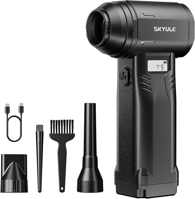 SKYULE RS30 Electric Air Duster, Compressed Air Duster 10000mAh Battery with Fast Charging, 10-Gear Adjustable Cordless Mini Blower, Electric Duster for PC Cleaning, Home, Outdoor Use