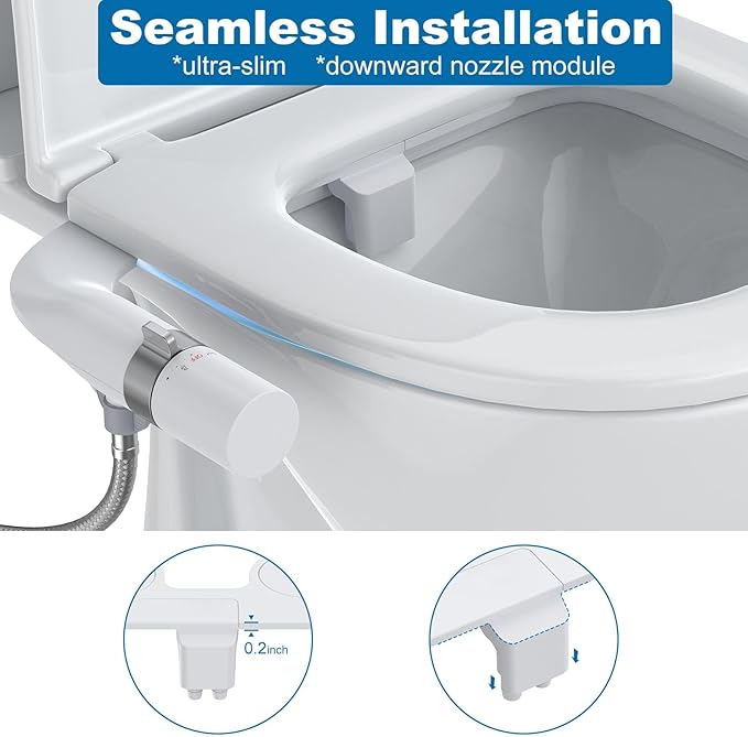 GarveeHome Ultra-Slim Bidet Attachment, Non-Electric Toilet Bidet with Dual Self-Cleaning Nozzles, Adjustable Water Pressure for Frontal and Rear Wash, Easy Installation, Chrome