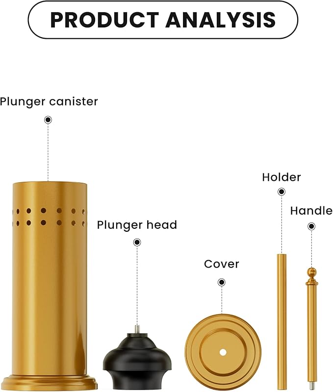 DOWRY Anti-Hand Off Toilet Plunger with Holder for Bathroom,Powerful Efficient Force Suction Cup,Heavy Duty, Deep Cleaning, Gold