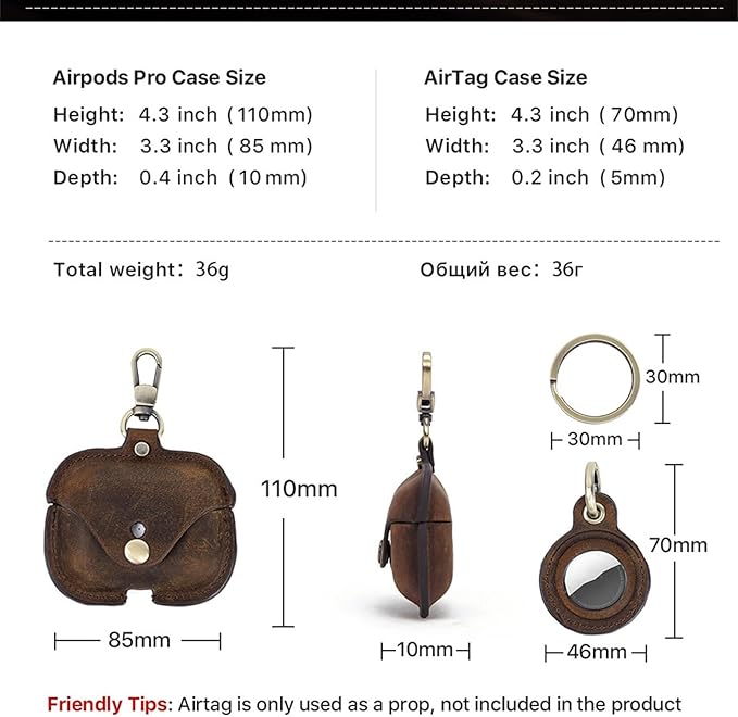 [3 in 1] TSVSXS Leather Case Compatible with AirPods Pro 2nd/1st Generation/Compatible with Airtags, Soft Genuine Leather PU Protective Cover with Keychain Cleaning Kit