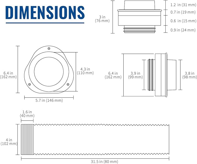 DV180 Magnetic Dryer Vent Coupling, Airtight Seal Magntic Drver Vent Connector Kit, Including 6-Ply Aluminum Dryer Hose and 2 Clamps, Easy to Clean Quick Connector