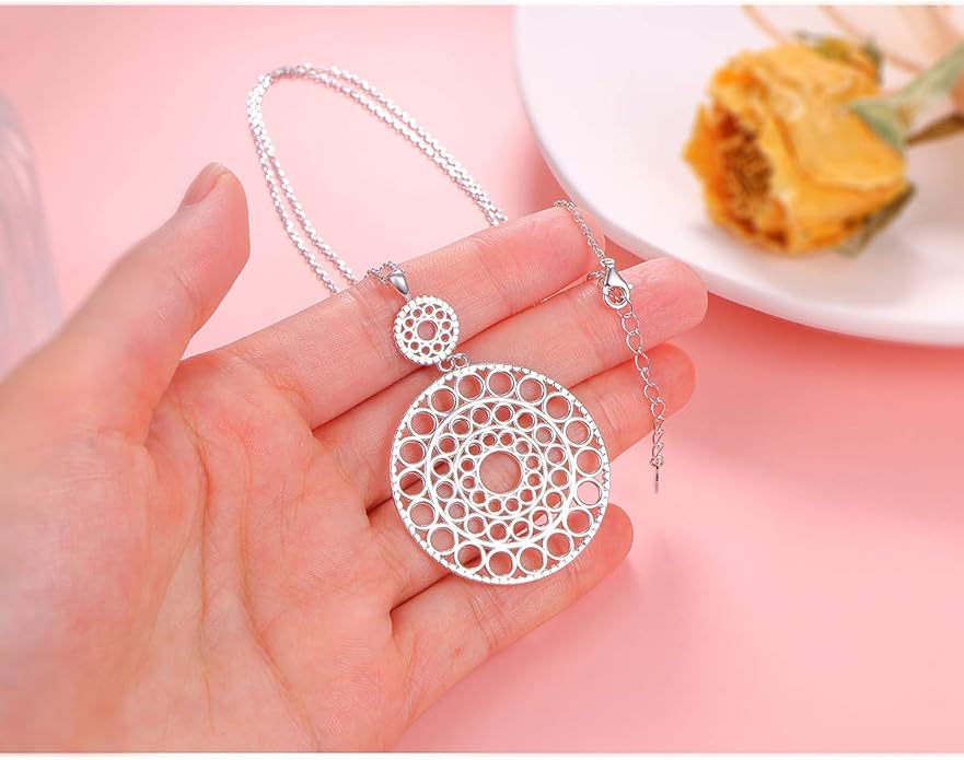 S925 Sterling Silver Long Chain Sweater Necklace for Women Statement Pendant Fringe Necklaces Jewelry Gift
