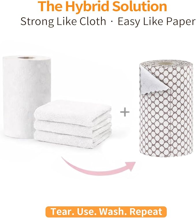 Microfiber Cleaning Cloth Roll, 50-Count Reusable, Durable, No Streaks, Absorbent, Lint-Free Non-Scratch Easy Tear-Away Towels, Dish Rags for Kitchen, Home, Car & Glasses, White Waffle, 12x12 in