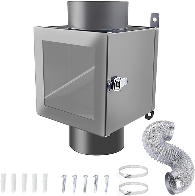 Dryer Duct Lint Trap,Inline Dryer Lint Trap Box,lint trap for Dryer Vent for Electric Clothes Dryers with 4inch 8FT Dryer Vent Hose, 2 Clamps, 2 Metal Filter Screens
