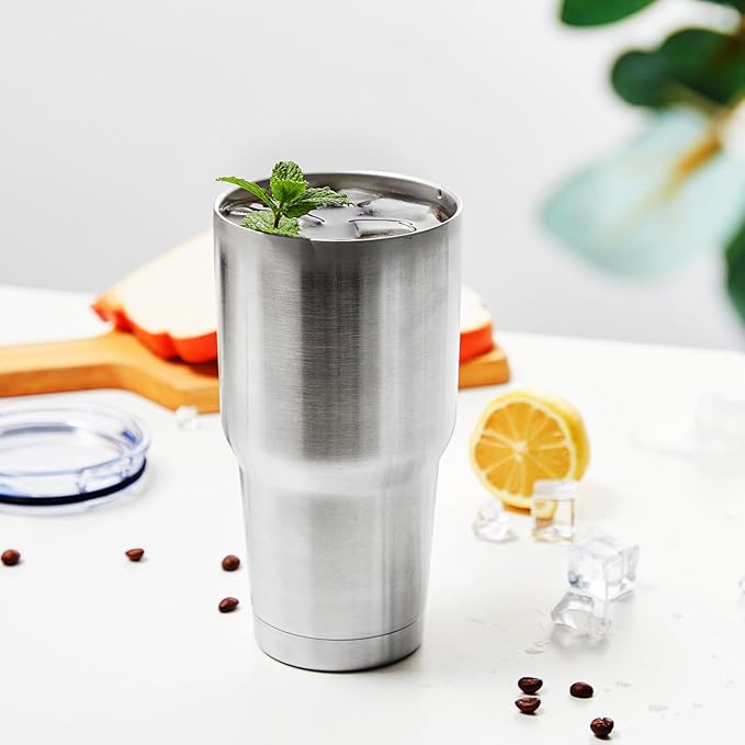 MEWAY 30oz Insulated Tumbler With Lids and Straws,Stainless Steel Double Vacuum Coffee Tumbler Cup, Brush, Durable Powder Coated Coffee Cup for Cold & Hot Drinks, Office, Travel(Silver,12 PACK)
