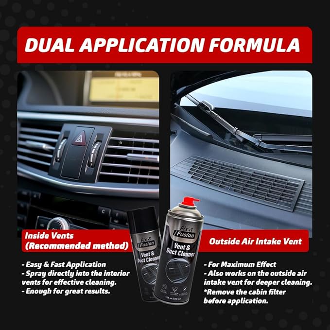 FIX & FUSION A/C Vent and Duct Cleaner (13.5 oz)| Foaming Spray for Car Air Conditioner | Freshens & Cleans Dust Build-Up | Fast, No-Rinse Formula | Automotive HVAC Refresher & Detailer (2 Pack)