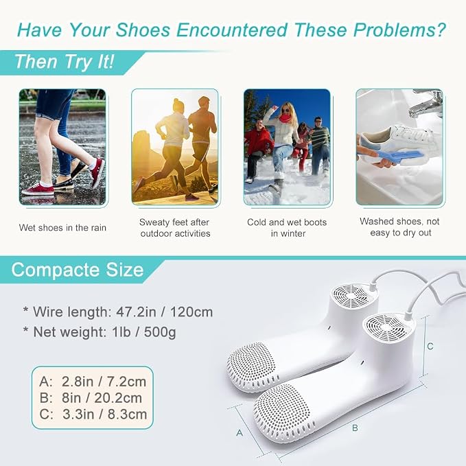 Home Care Wholesale Shoe Dryer and Deodorizer with Timer - Shoes Boots Socks Gloves Dryer Warmer, Adult-Foot-Shaped | No Noise | Strong Wire | US Plug (PM20)