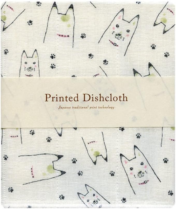 Nawrap Set of 3 Printed Dishcloths, Made in Japan, 6 Ply, Soft, Durable, and Absorbent, 13.5 x 16 in - Animal Design