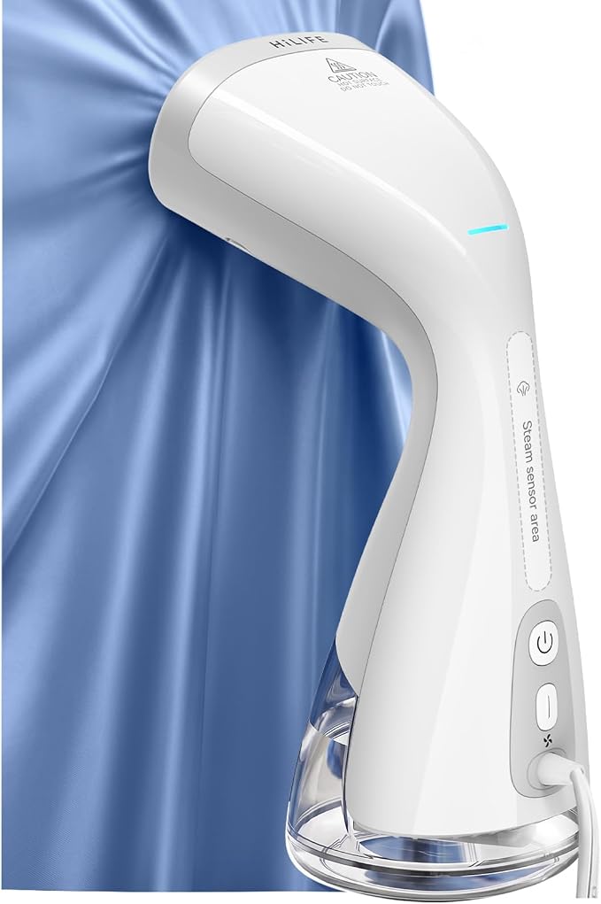 HiLIFE Vacuum Clothes Steamer, Handheld Garment Steamer with Suction, White | 3600Pa Fabric Grip, 1875W Power, 300ml Tank, Touch Steam Control, 25s Heat-Up, 9.18ft Cord,120V Only