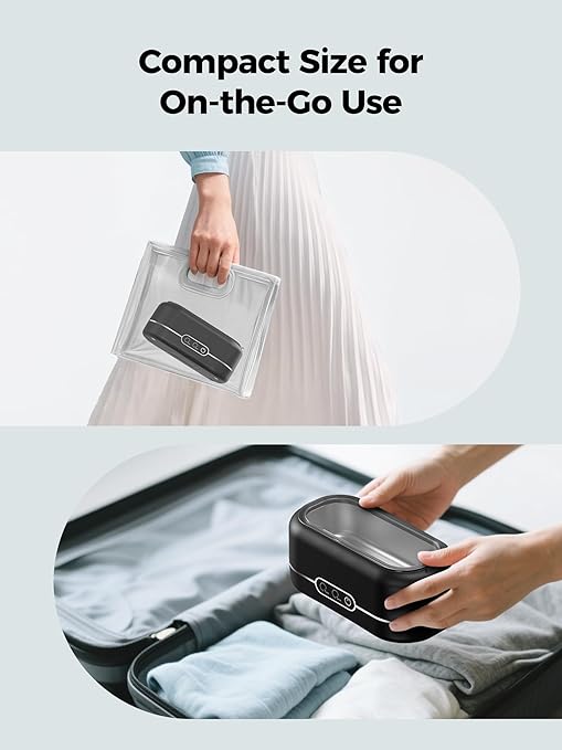 Miorcols Ultrasonic Jewelry Cleaner, 48KHz Jewelry Ultrasonic Cleaner Machine for All Jewelry, Glasses, Rings, Retainers, Watch Strap, Dentures, 304 Stainless Steel 12oz Cleaning Pod - Black