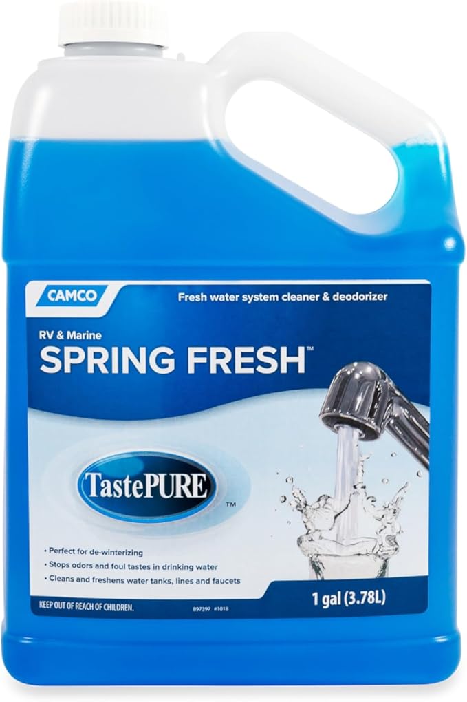Camco TastePURE Spring Fresh Water System Cleaner & Deodorizer - Features Safe Eco-Conscious Formula - 1 Gallon Cleans Up to 100 Gallon Tank w/One-Step No Measuring Solution - 1 Gallon (40207)