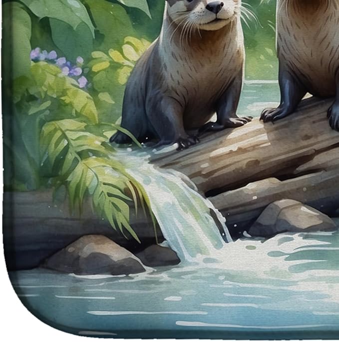 Caroline's Treasures River Otters at Play Dish Drying Mat Absorbent Dish Drying Mat Pad for Kitchen Counter Dish Drainer Mat for Countertop, 14 x 21", Multicolor