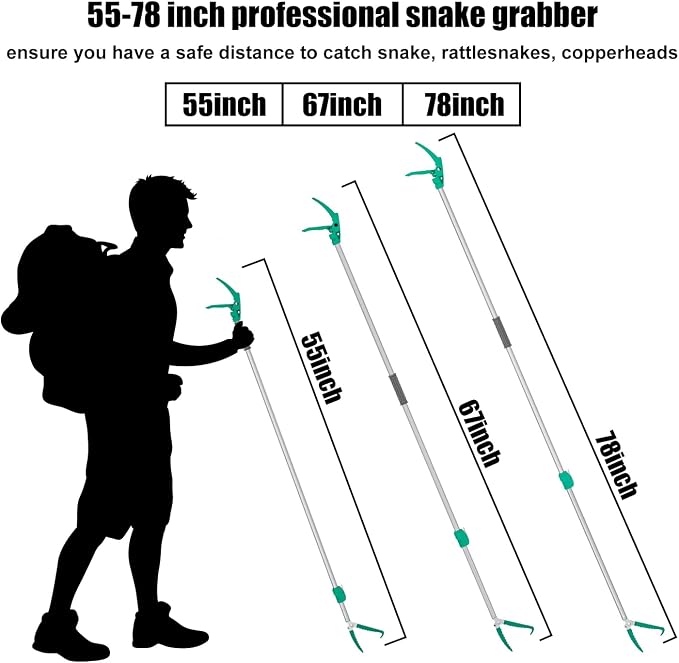 78" Extendable Snake Grabber Reptile Tongs Rattle Snake Catcher Wide Jaw Handling Tool with Lock and Comfortable Grip