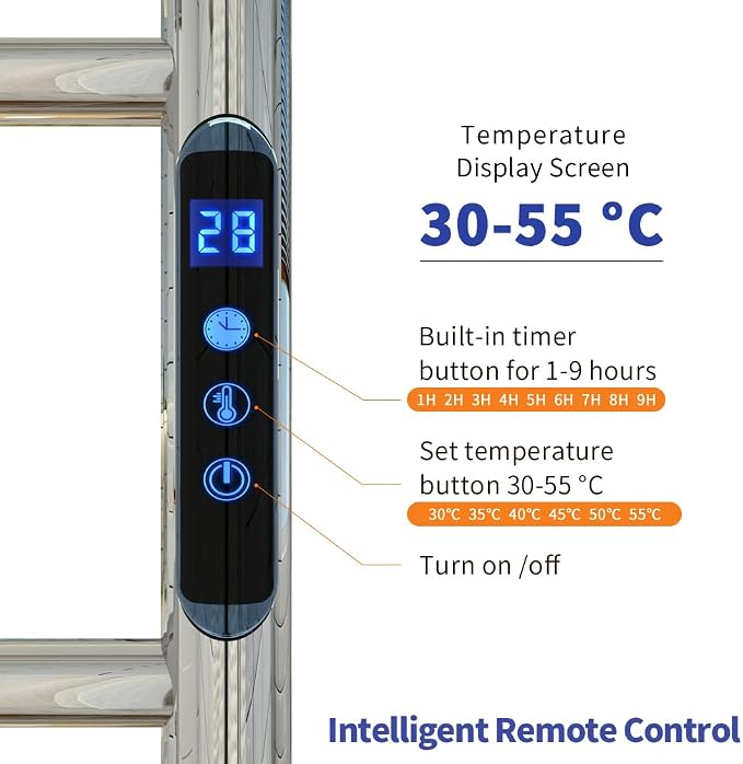 KWW Heated Towel Rack, Remote Control with APP Tuya, Towel Warmer with Timer, Wall Mounted Hot Towel Warmer for Bathroom (Polished, 7Bars)