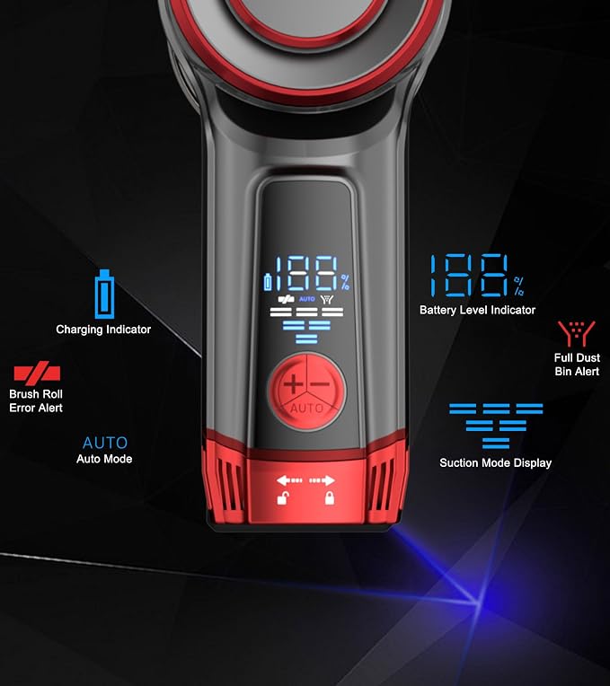 Cordless Vacuum Cleaner, 650W, 55KPa Powerful Stick Vacuum, 70-Min Runtime, Self-Standing, Anti-Tangle Brush, OLED Display, for Carpet, Hardwood Floors and Pet Hair