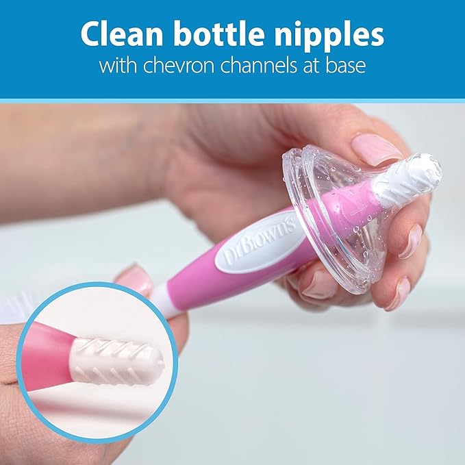 Dr. Brown's Baby Bottle Drying Tower, Stand-Up Drying Rack with Reusable Sponge Baby Bottle Cleaning Brush Set, 3-Pack, Pink