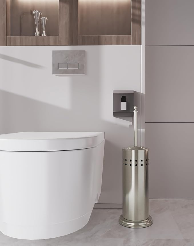 DOWRY Anti-Hand Off Toilet Plunger with Holder for Bathroom,Powerful Efficient Force Suction Cup,Heavy Duty, Deep Cleaning, Nickel