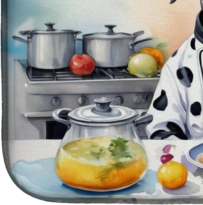 Caroline's Treasures DAC6239DDM Dalmatian The Chef Dish Drying Mat Absorbent Dish Drying Mat Pad for Kitchen Counter Dish Drainer Mat for Countertop, 14 x 21", Multicolor