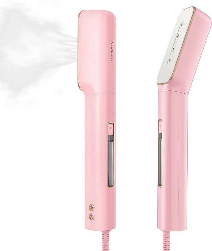 Newbealer 2in1 Travel Iron, 100-240V Clothes Steamer, 2 Steam Levels, Pink | Portable for On-the-Go, Heats in 20s, Dry Iron No Clamp, 180° Rotatable Head, 360° Leak-Proof, Auto-Off, Self-Cleaning, 90ml