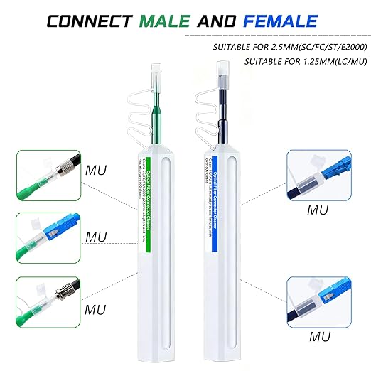 2PC Fiber Optic Cleaner Pen Set,New Upgrade,1.25mm LC/MU and 2.5mm SC/FC/STE2000 for Fiber Optic Connectors Cleaning, 800+ Cleans,Fiber Optic Cleaner Tools