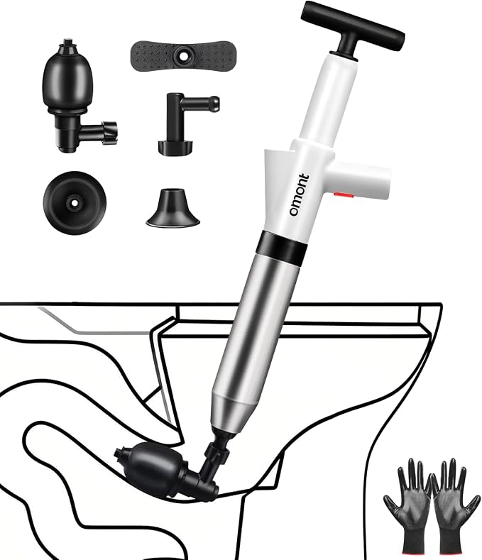 Toilet Plunger Drain Clog Remover: High Pressure Air Drainage Blaster Gun Clog Remover Tool- Stainless Steel White Air Plunger for Bathroom, Sink, Floor, Kitchen Clogged