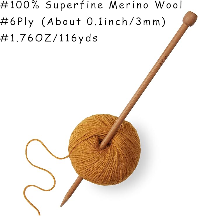 100% Merino Wool Yarn, 6-Ply Luxurious and Soft Yarn for Hand Knitting & Crocheting, 1.76 OZ/50g, 127 yds/116 Meters (Pumpkin, 3 Balls)