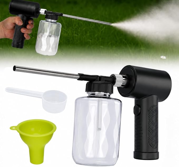 LURKA Electric Diatomaceous Earth Duster – Cordless Powder Duster with 500ML Bottle, 5.9" Stainless Steel Nozzle, 3-Speed Rechargeable Sprayer with Measuring Scoop & Silicone Funnel for Garden Use