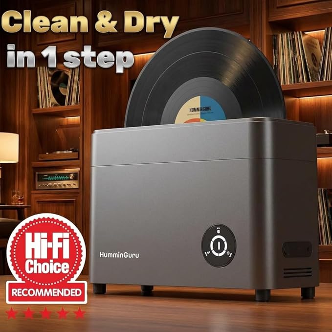 Ultrasonic Vinyl Record Cleaner- 40kHz Ultrasonic Vinyl Record Cleaning Machine with Auto Drying, Vinyl Record Cleaner Kit with Filters, 1Y Warranty (HG01 Dark Gray, 12 Inch)