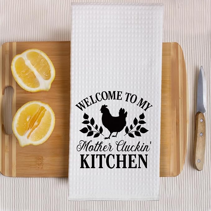 Welcome to My Mother Cluckin' Kitchen Funny Kitchen Towels 2 Pack, Kitchen Gifts for Mom from Son Daughter, Cute Mom Kitchen Decor Towels, Mother's Day Birthday Gifts for Mom New Mom Hostess