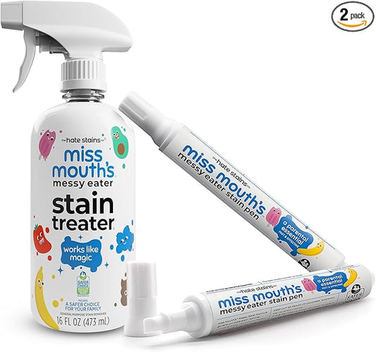Miss Mouth's Messy Eater Stain Treater - 16oz Spray & Portable Remover Pens 2-Pack - Spot Cleaner for Clothes, Carpet & On-the-Go - Baby Stain Spray