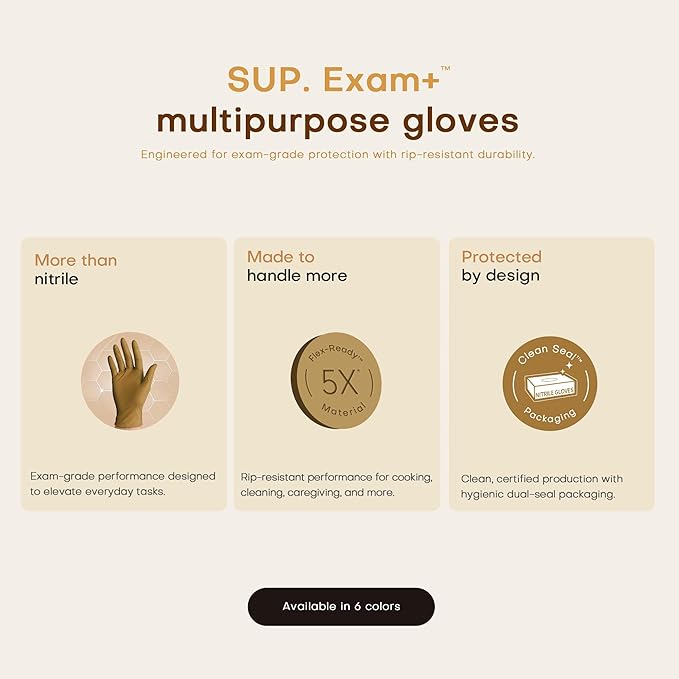 SUP Nitrile Exam Gloves, Powder-Free Latex-Free Food Safe Food Prep BBQ Cooking Cleaning Medical Disposable Glove, Tan 1000Ct