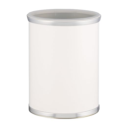 Kraftware Sophisticates Oval Wastebasket with Plastic Liner, Adding Classic Style to The Bathroom and All Other Rooms in The Home or Office, 13 Quart Capacity, 2 Piece Set, White with Brushed Chrome