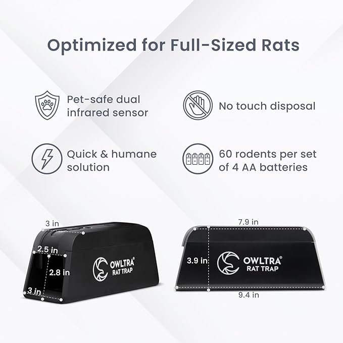 OWLTRA OW-1 Indoor Electric Rat Trap 2PCS, Instant Kill Rodent Zapper with Pet Safe Trigger, Black