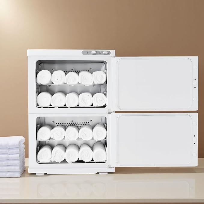 VEVOR Hot Towel Warmer, 46L Large Capacity 2-Tier Towel Warmer Cabinet with Clip & 4 Stainless Steel Racks, Holds up 48 Towels, All-Round Heating Cabinet for Spa, Barber, Manicures, Massage, Salon