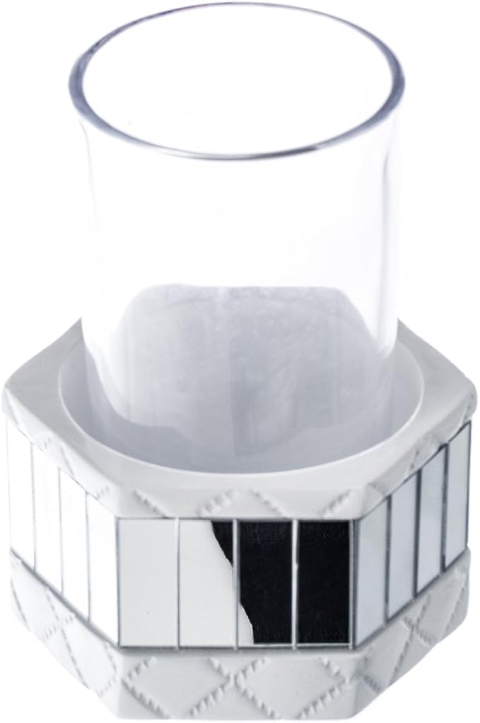 Creative Scents Quilted Mirror White Bathroom Accessories Set - Decorative 4 Piece Bathroom Set - Mirrored Bathroom Accessory Set Includes: Soap Dispenser, Toothbrush Holder, Tumbler & Soap Dish
