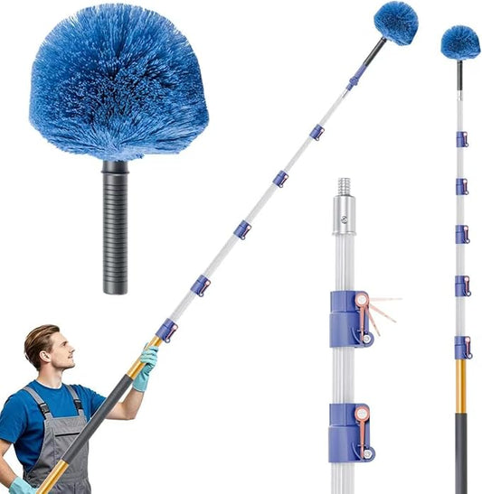 26 Feet High Reach Cobweb Duster with 6-21Ft Extension Pole, Webster Cobweb Duster with Telescopic Aluminum Pole, Spider Web Brush for Outdoor & Indoor Cleaning