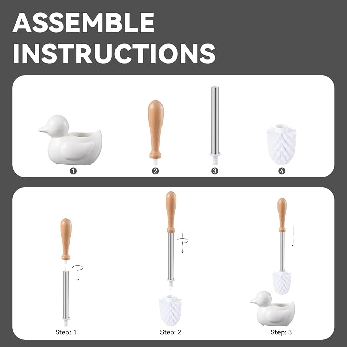 Modern Toilet Brush Set and Holder - Toilet Bowl Brush Ceramic Bathroom Accessories Set Decor, Cleaner Brush Kit with Detachable Brush Head & Natural Wood Handle (Ivory White)